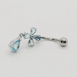 NWOT Sterling SIlver Blue CZ Belly Button Ring
